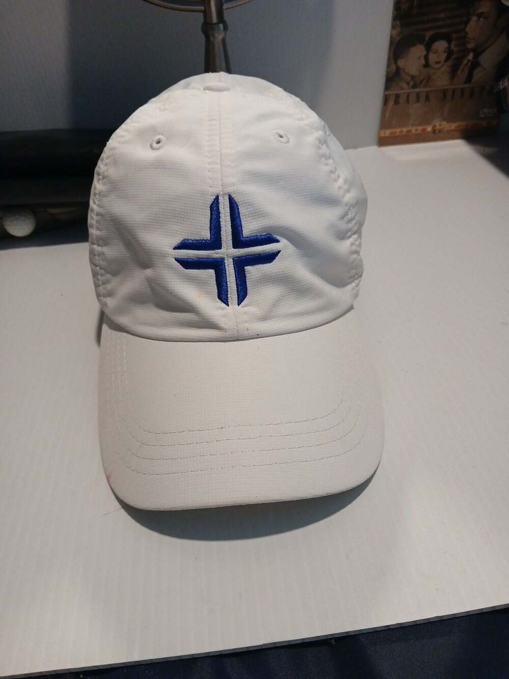 Paramount Apparel Baseball Hat White Blue Cross Logo Adjustable